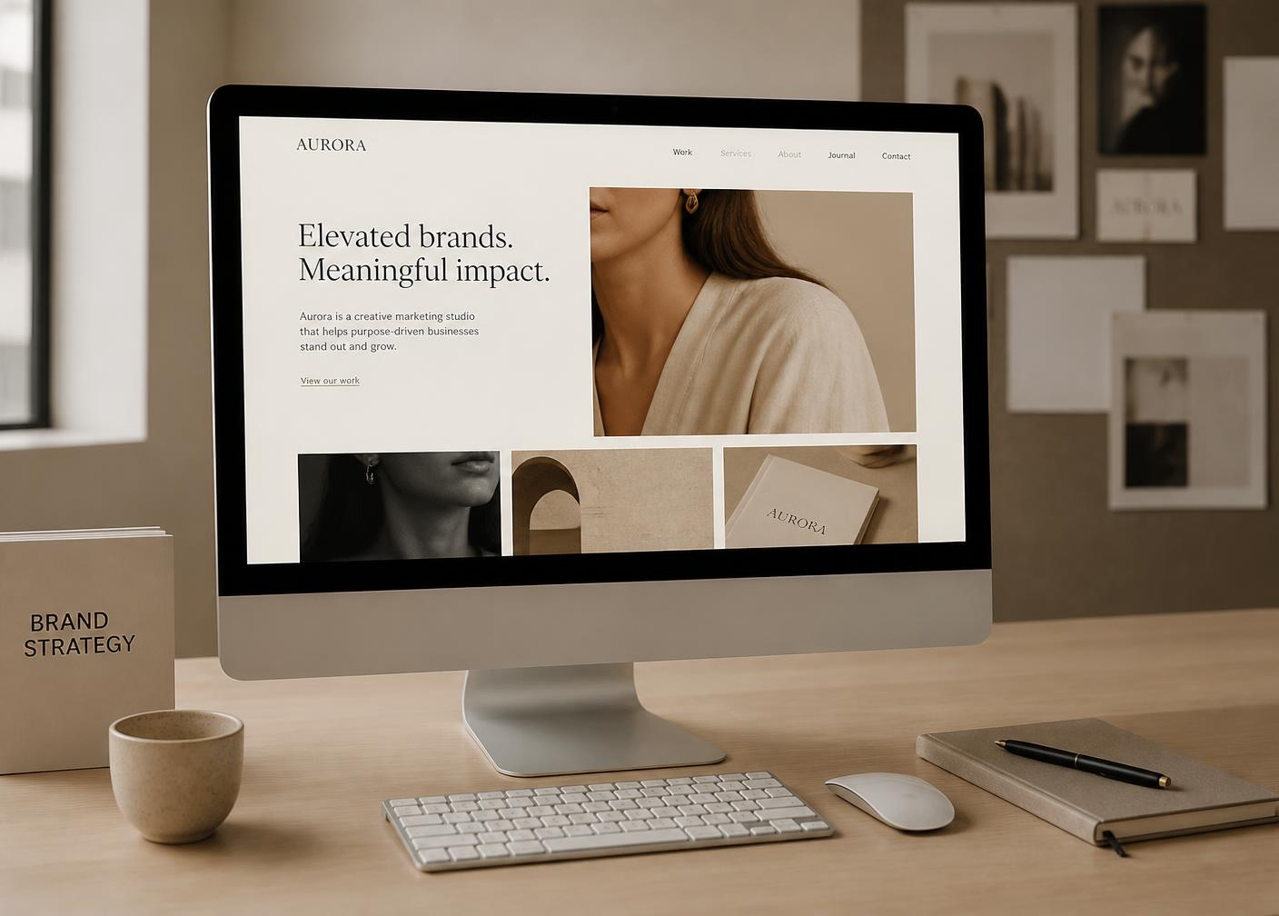 Computadora mostrando el diseño web de una marca creado por VÖLA Studio en Salta